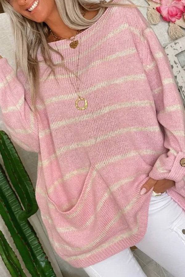 Warm Wishes Pocketed Striped Loose Sweater