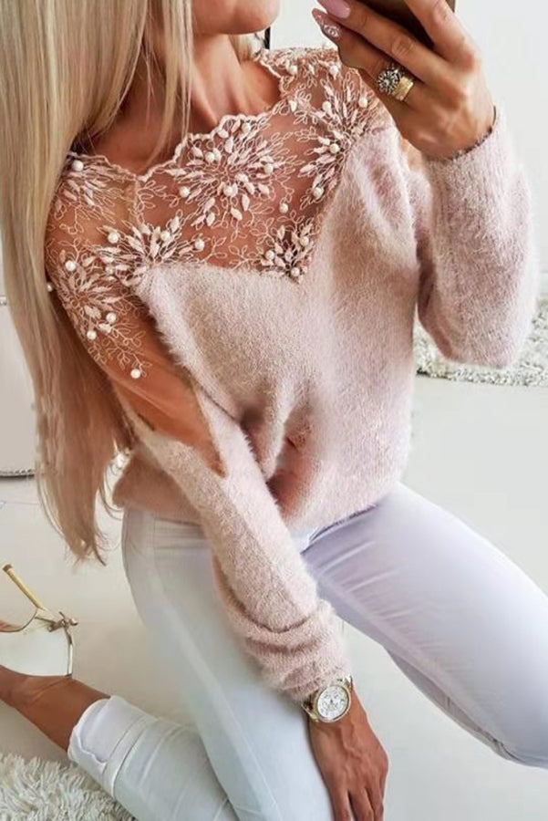 Noella Embroidered Lace Neck Fluffy Top