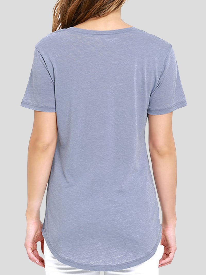 Deep V-Neck Solid Short Sleeve Casual T-Shirt