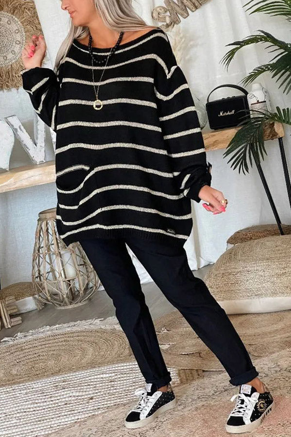 Warm Wishes Pocketed Striped Loose Sweater