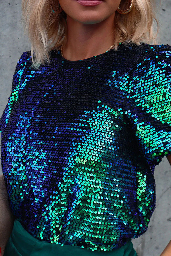 Sparkle Night Sequin Puff Sleeve Top