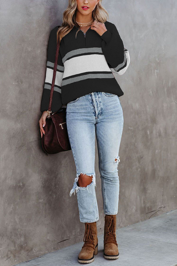 Keep Me Updated Colorblock Zipper Neck Sweater