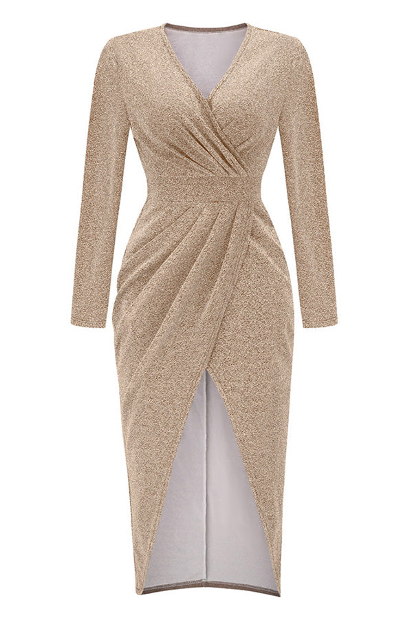 Livia Glitter Long Sleeve Ruched Split Maxi Dress