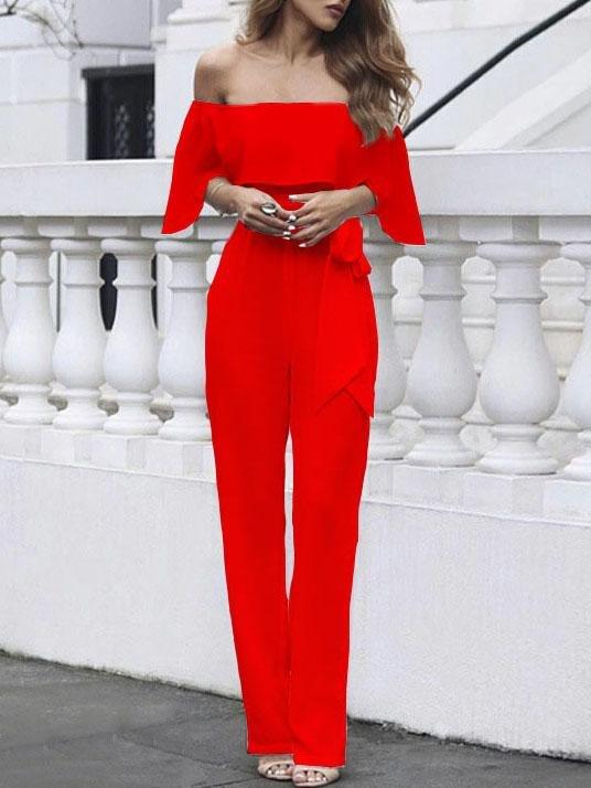 Elegant One-word Neck Off Shoulder Jumpsuit