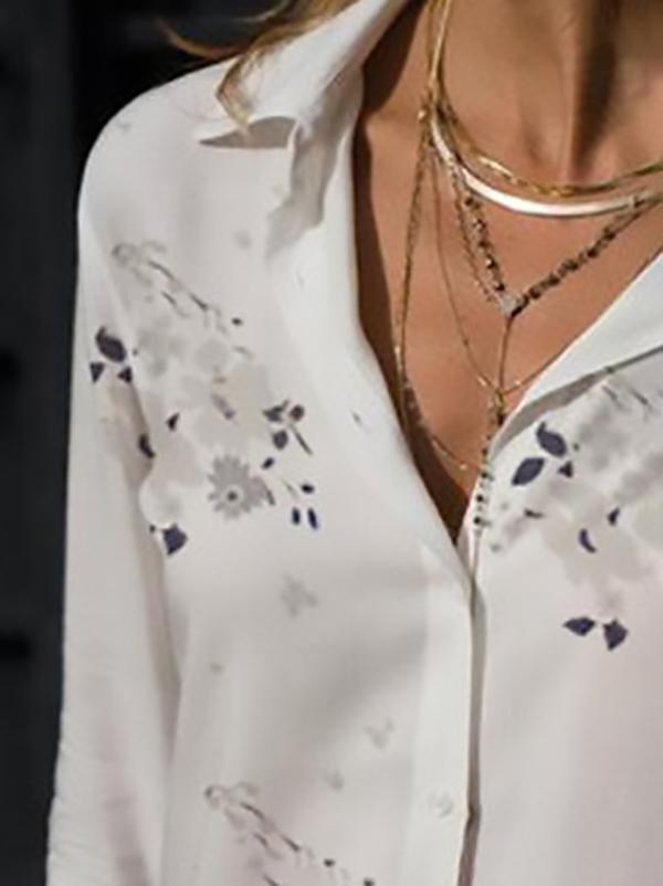 Elegant Slim Print Long-sleeved Lapel Shirt