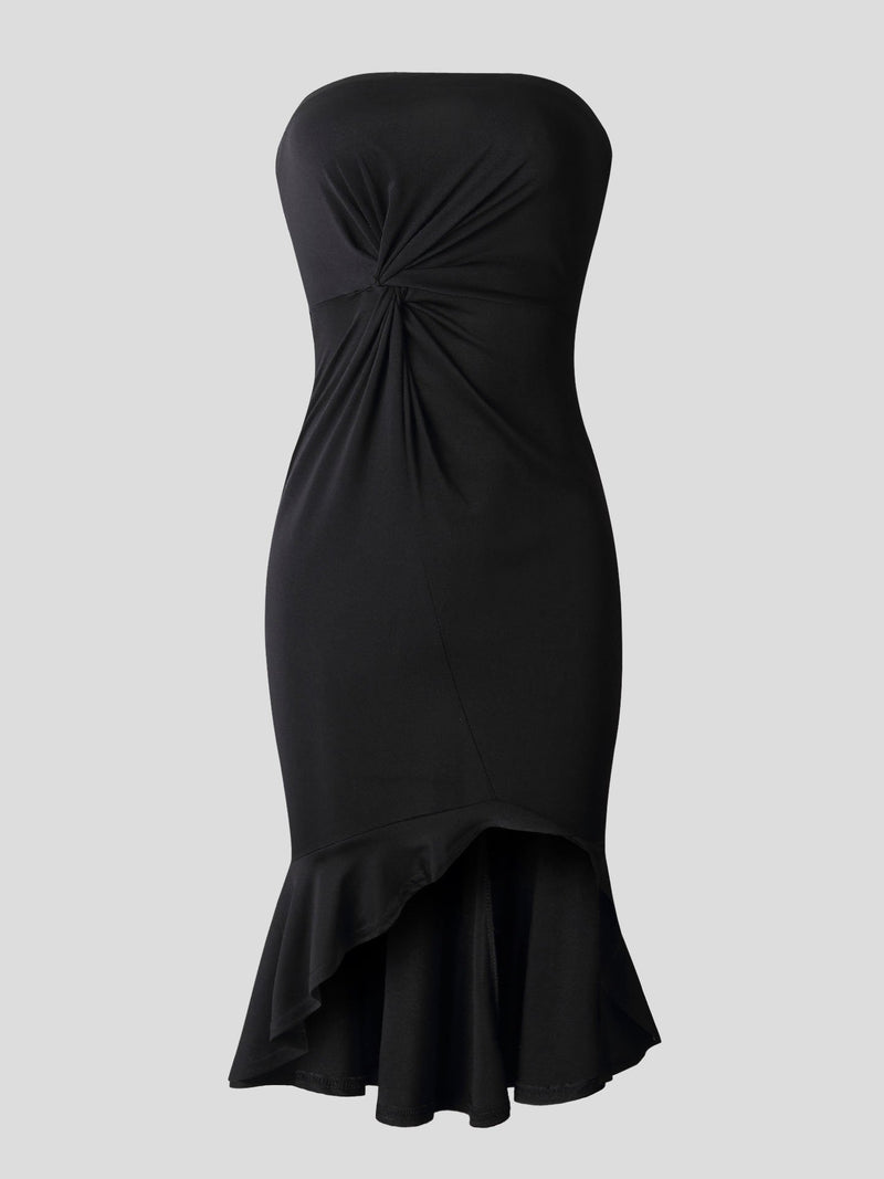 Elegant Solid Tube Top Slit Dress