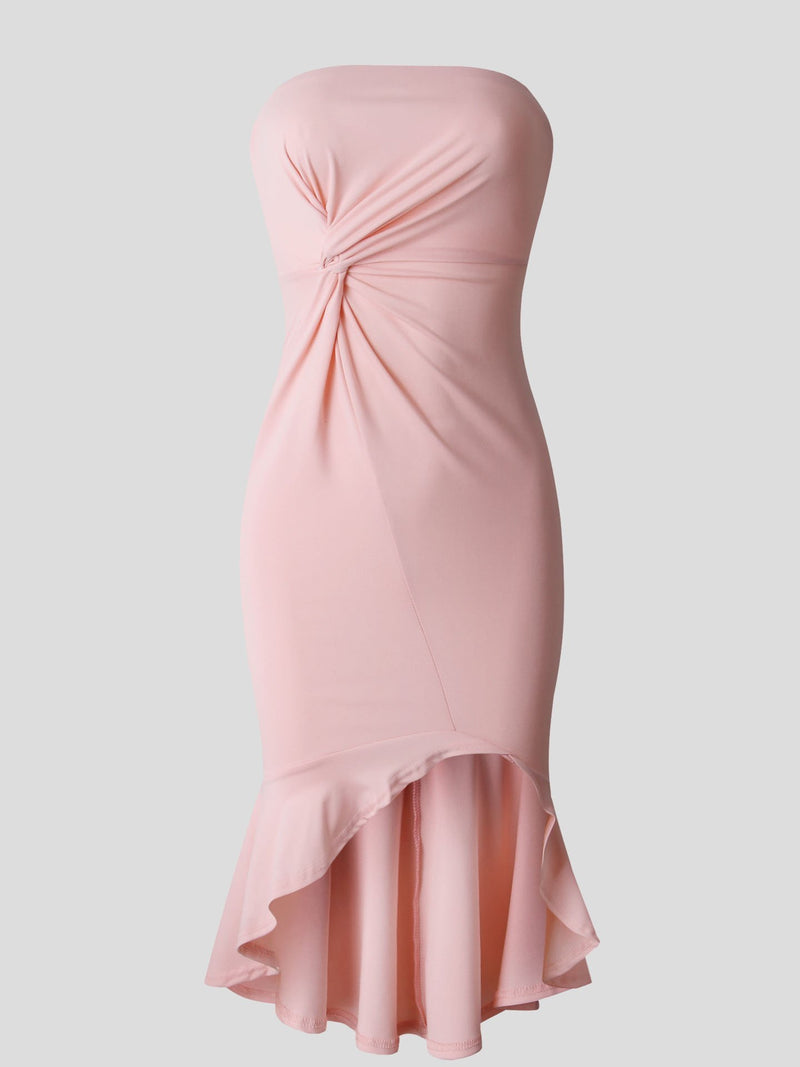 Elegant Solid Tube Top Slit Dress