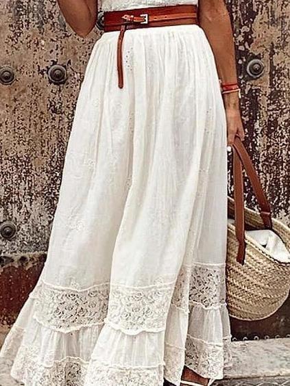 Elegant V-neck Lace Stitching Belt Long Dress