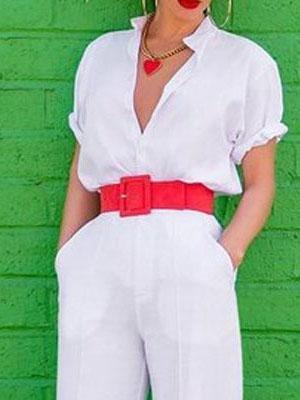 Elegant V-neck Short-sleeved Solid Jumpsuit