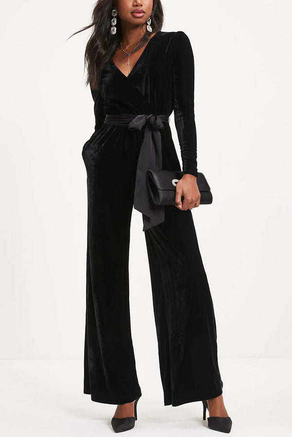 Greatest Velvet Pocketed Cutout Back Jumpsuit