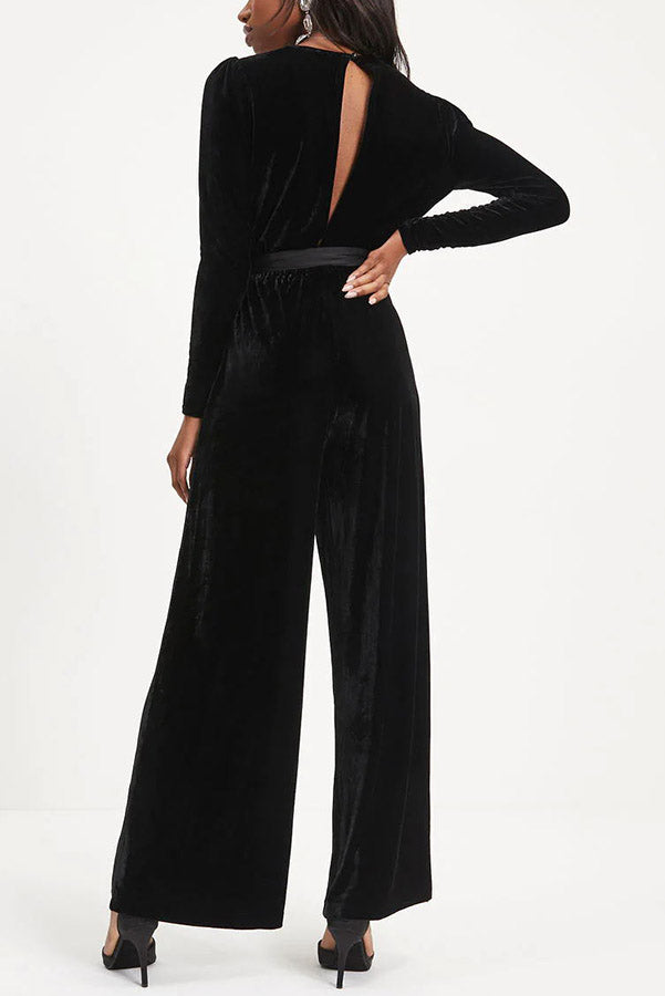 Greatest Velvet Pocketed Cutout Back Jumpsuit