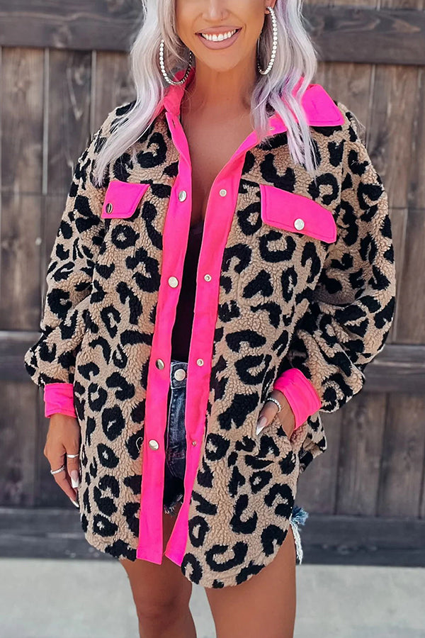 Fashionably Late Leopard Pocketed Teddy Shacket