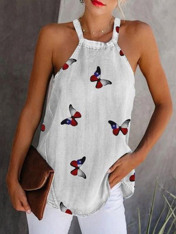 Fashion Butterfly Print Sleeveless Tank Top