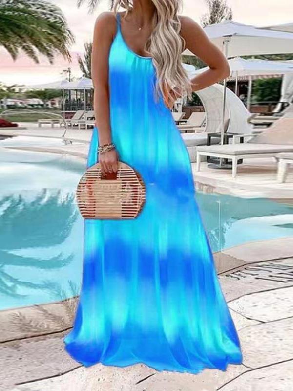 Fashion Gradient Color Print Beach Style Long Dress