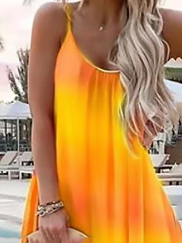 Fashion Gradient Color Print Beach Style Long Dress