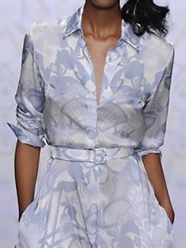 Fashion Long-sleeved Print Slim Maix Shirt Dress