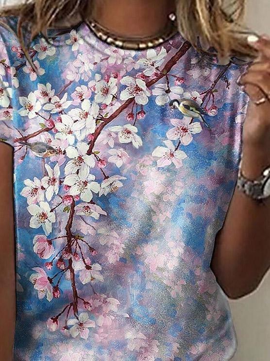 Floral Print Round Neck Short Sleeve T-Shirt