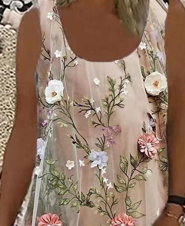 Floral Print Round Neck Sleeveless Mini Dresses
