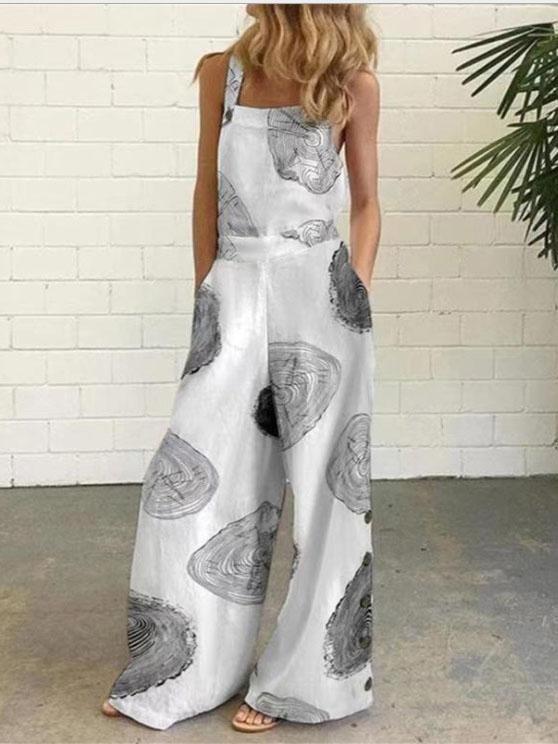 Graffiti Printed Button Sleeveless Casual Jumpsuit