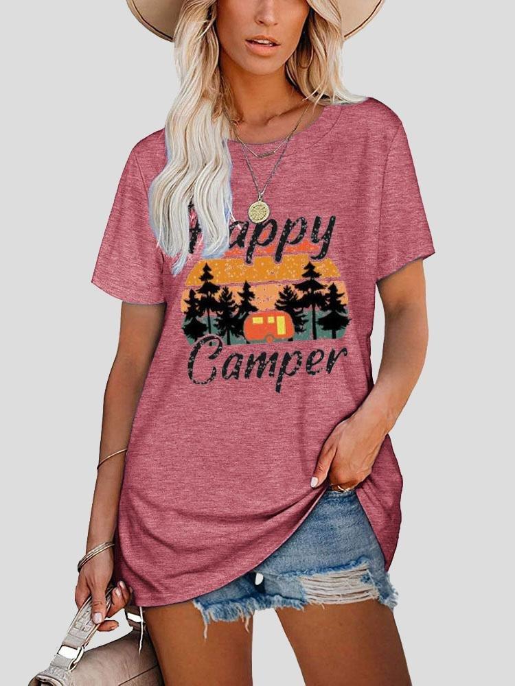 Happy Camper Round Neck Short-sleeve T-shirt