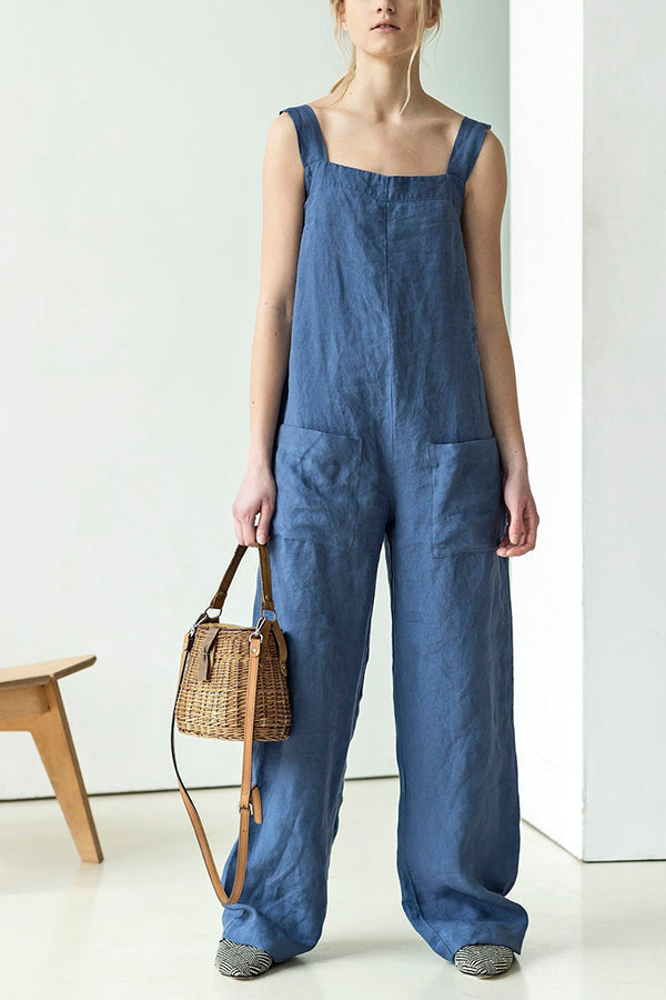 Square Neck Pockets Dungarees Jumpsuits