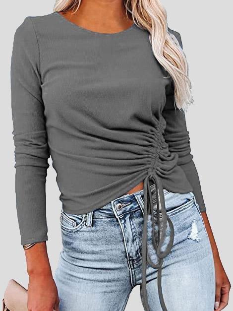 Women's T-Shirts Long Sleeve Round Neck Drawstring Fashion T-Shirt