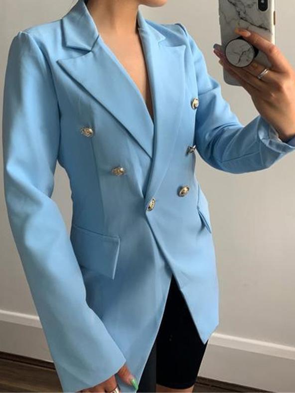 Women's Blazer Slim Buttoned Solid  Mid-Length Blazer