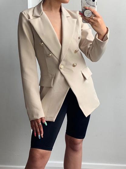 Women's Blazer Slim Buttoned Solid  Mid-Length Blazer