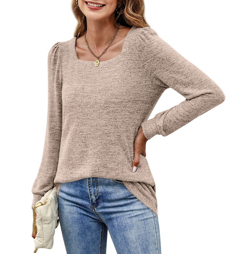 Women‘s Blouses Square Neck Puff Sleeve Casual Blouse
