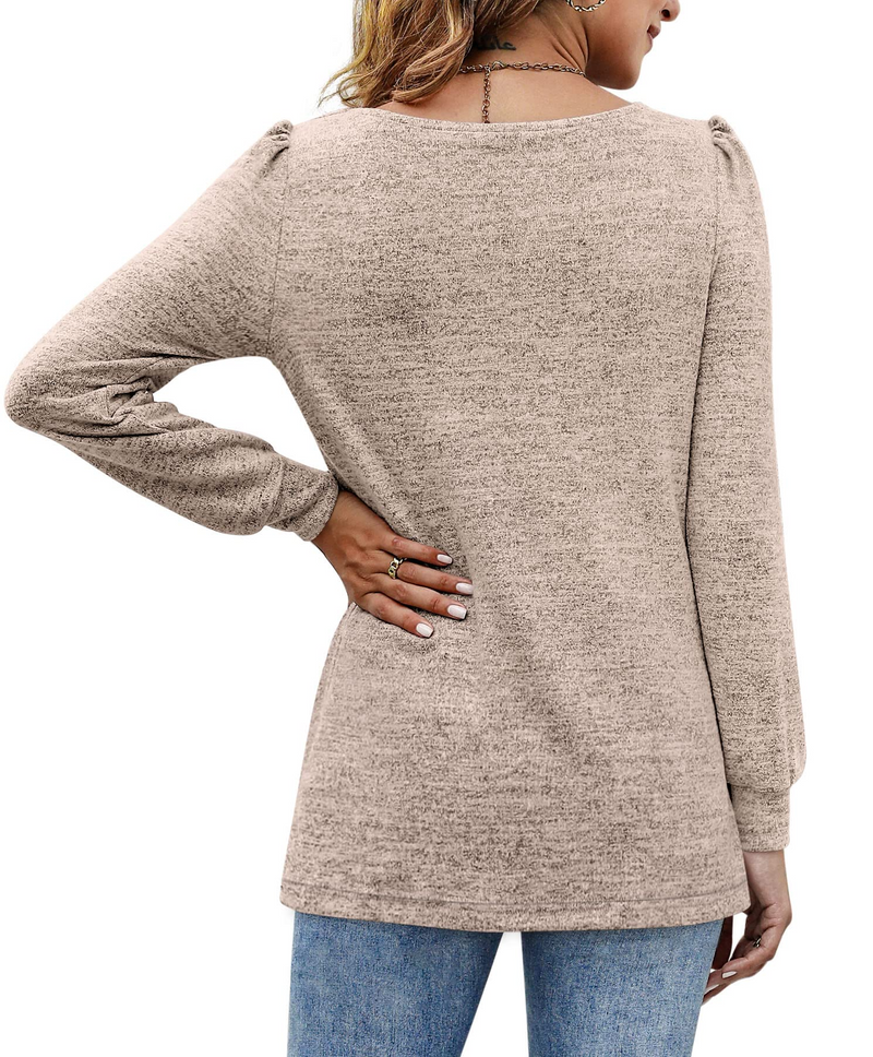 Women‘s Blouses Square Neck Puff Sleeve Casual Blouse
