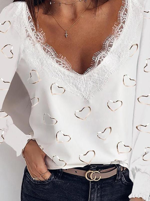 Lace Collar Bronzing Love Long-sleeved T-shirt