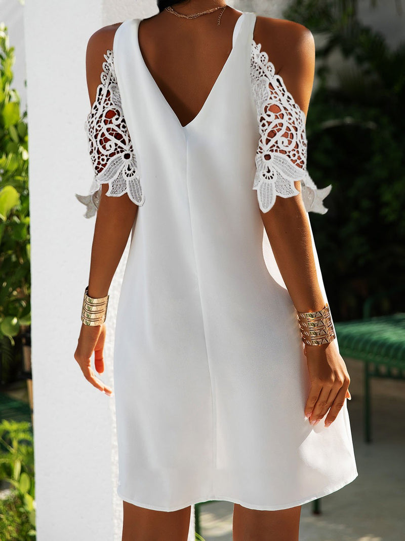 Lace Solid V-neck 3/4 Sleeve Fashion Dress – Larkspur House