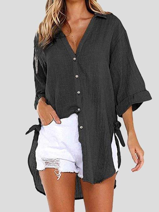 Lace-up 3/4 Flared Sleeve Dovetail Casual Shirt