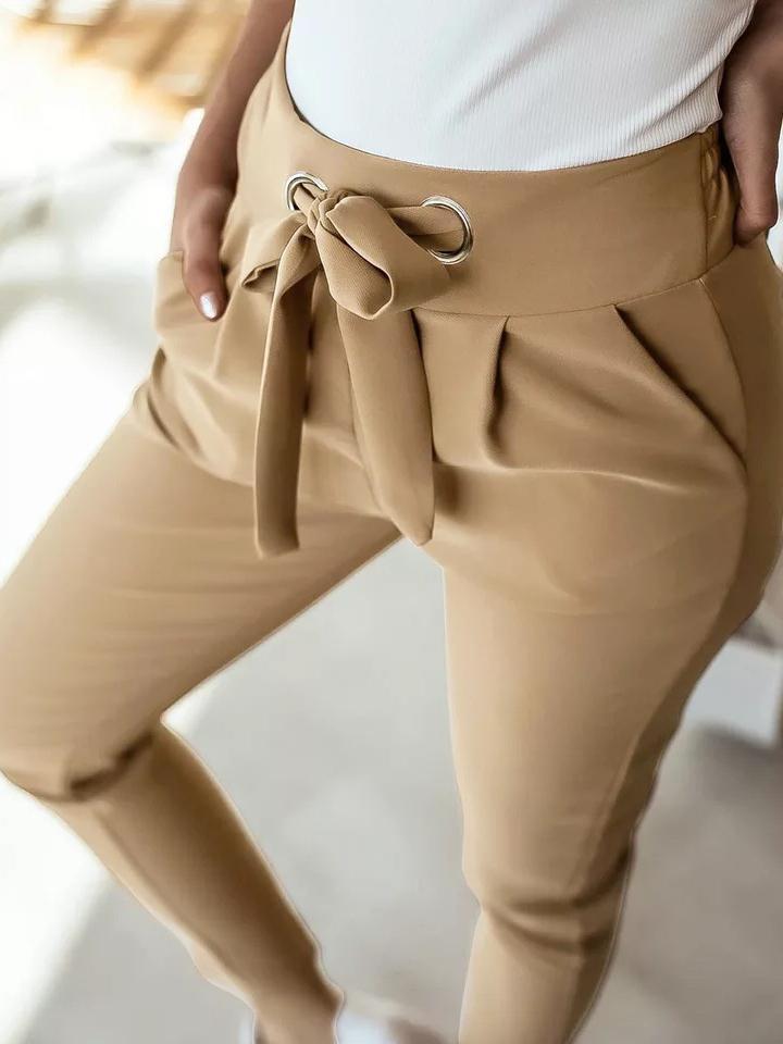 Lace-up Waist Solid Tight Casual Pants