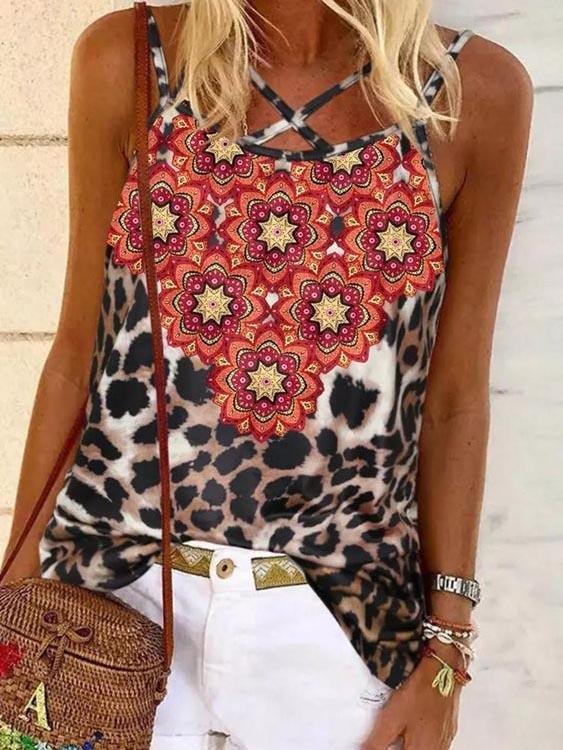 Leopard And Flower Print Camisole Vest