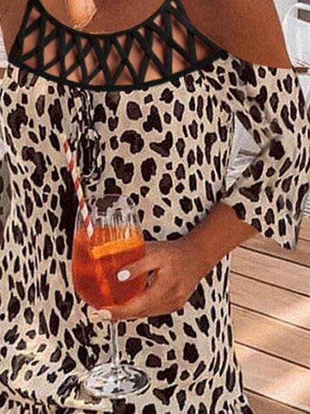 Leopard Print Casual Short Sleeve Mini Dress
