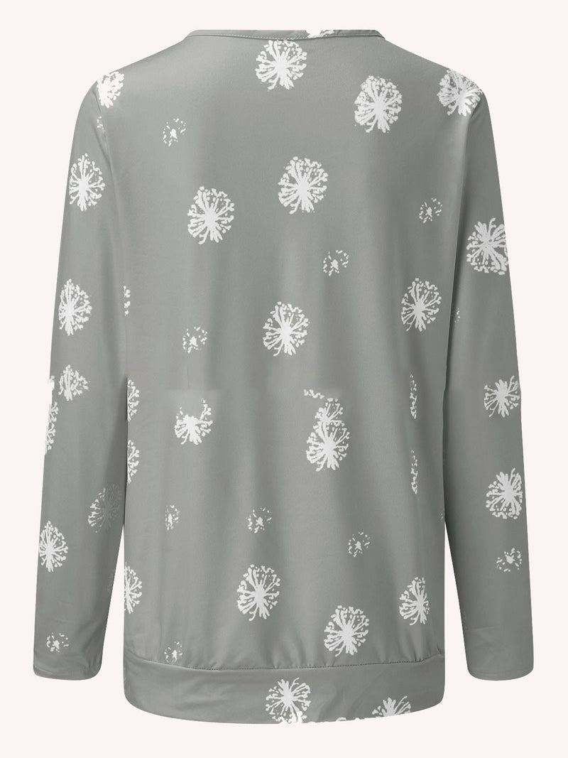 Long Sleeve Dandelion Print Zipper T-shirt