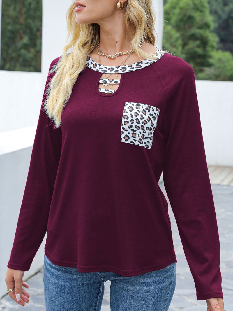 Long Sleeve Stitching Leopard Print T-shirt