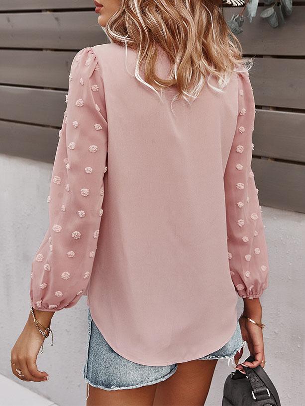 Long-sleeved Casual V Neck Solid Blouse