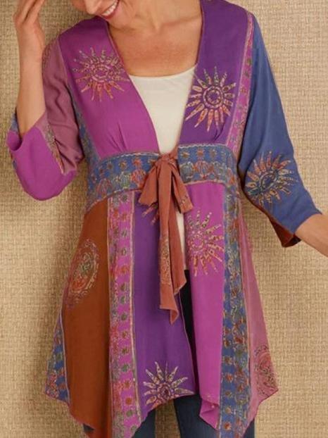 Long-sleeved tie-waist ethnic jacket