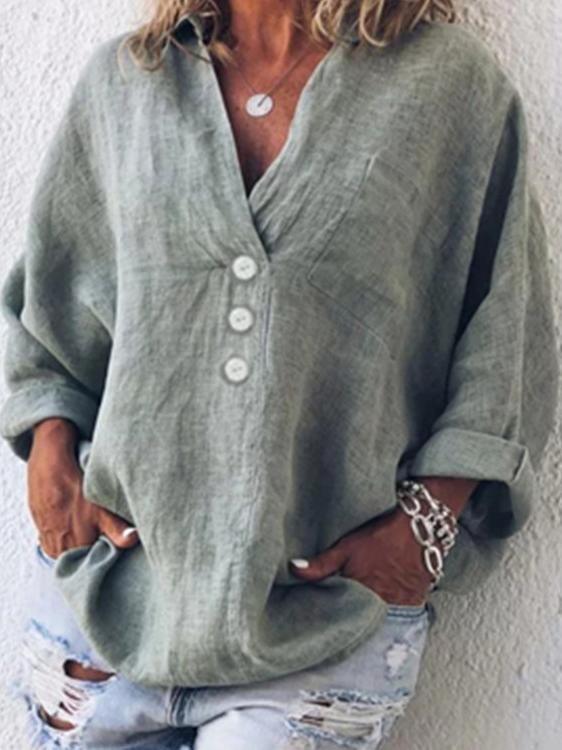 Loose Button Lapel Long Sleeves Blouses