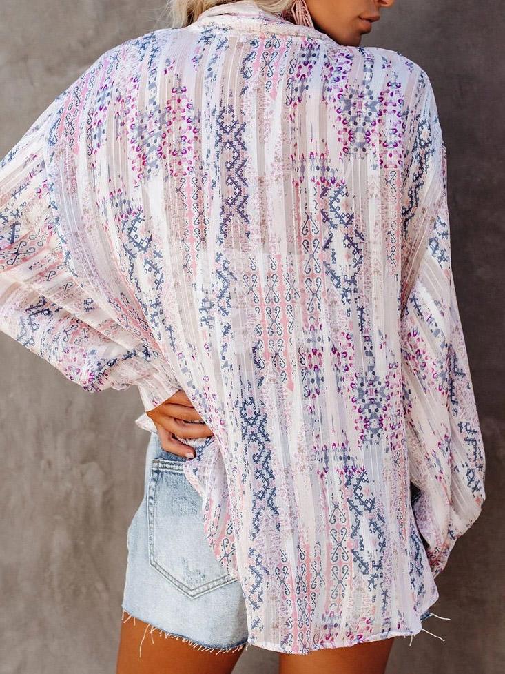 Loose Printed Thin Long Sleeve Button Blouses
