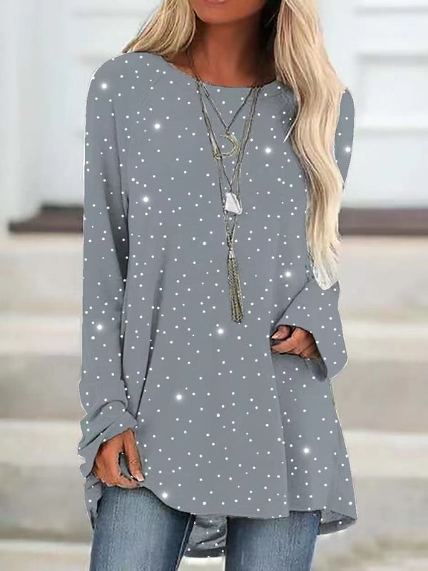 Loose Round Neck Long Sleeve Casual Sequined T-Shirt