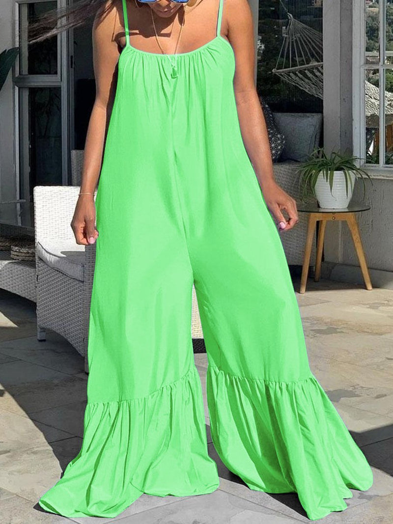 Loose Sleeveless Solid Flared Jumpsuit