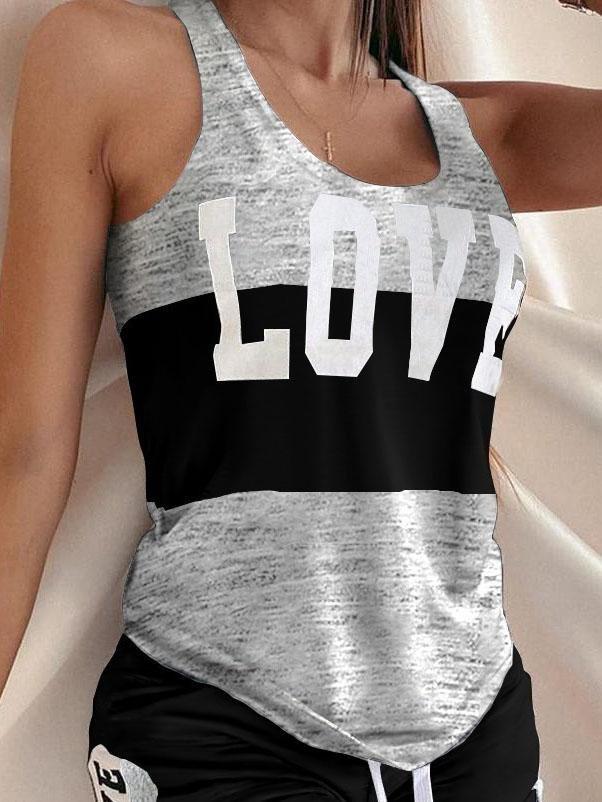 Love Contrast Sleeveless Two-piece Suit