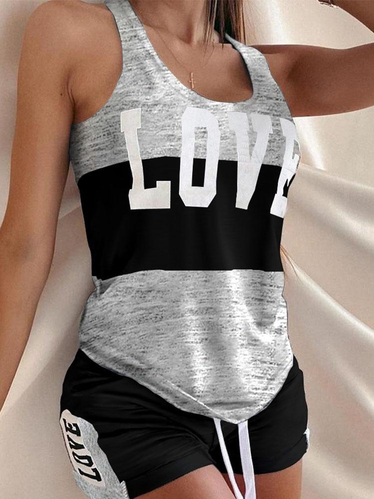 Love Contrast Sleeveless Two-piece Suit