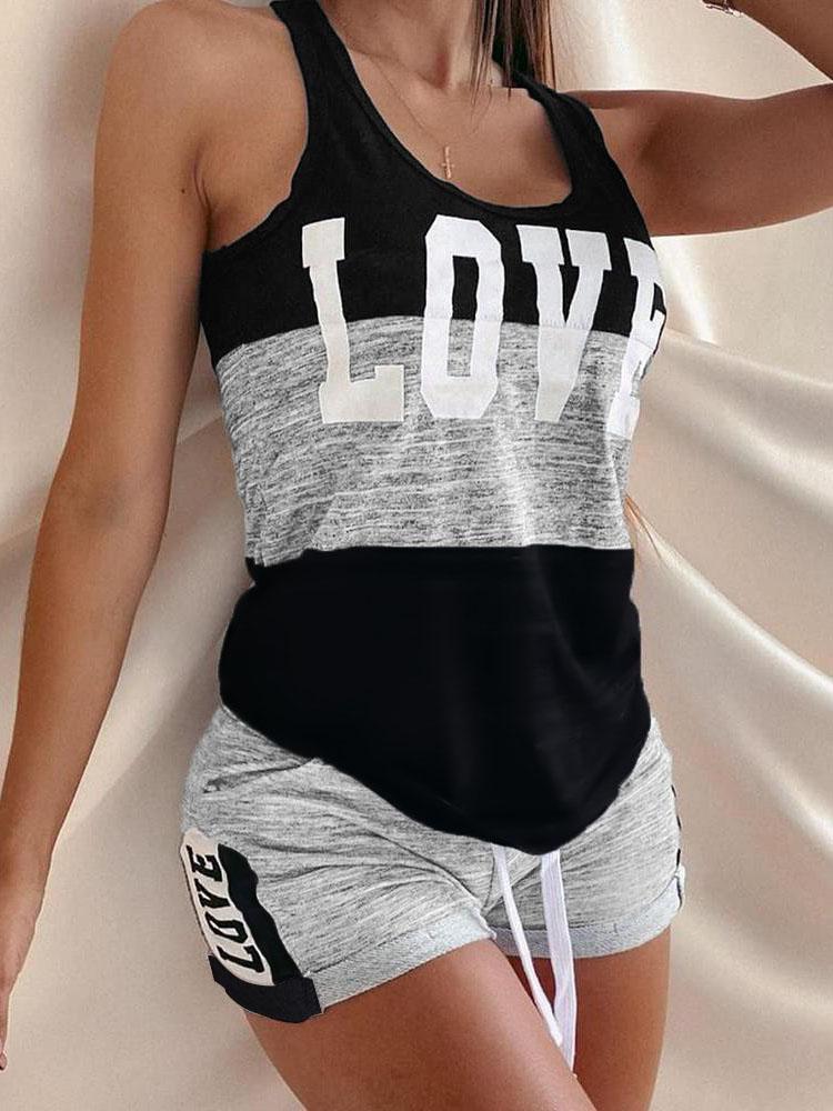 Love Contrast Sleeveless Two-piece Suit