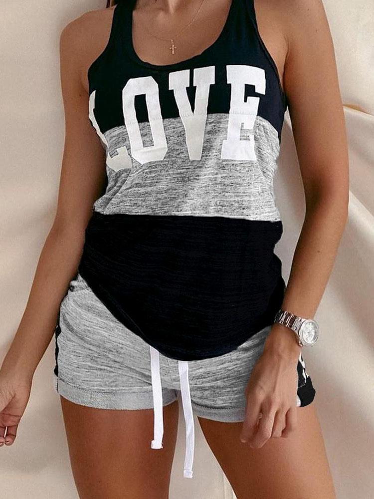 Love Contrast Sleeveless Two-piece Suit