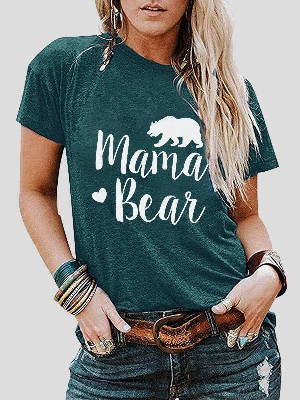 Mama Bear Print Short-sleeved T-shirt
