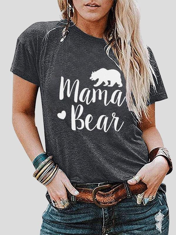Mama Bear Print Short-sleeved T-shirt